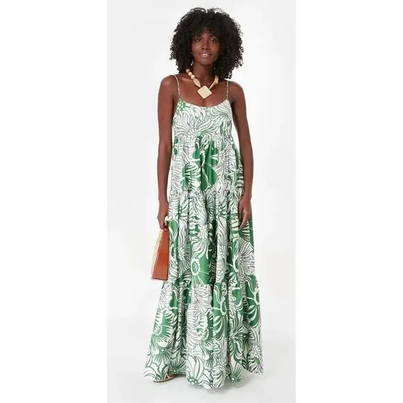 Borgo De Nor Calypso Green Merle Cotton Sleeveless Maxi Dress Gown Tuckernuck - Picture 2 of 13